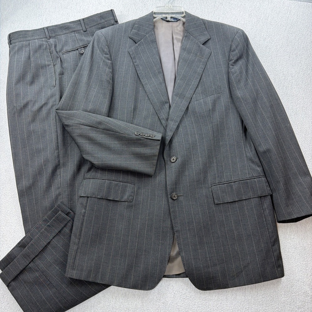 Vintage 90's Polo Ralph Lauren USA Men's 42L 36x31.5 Gray Wool Suit Old Money